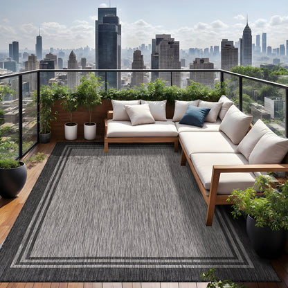 Waschbarer Teppich mit Bordüre für drinnen und draußen, für Terrasse, Deck, Veranda