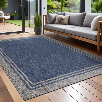 Waschbarer Teppich mit Bordüre für drinnen und draußen, für Terrasse, Deck, Veranda