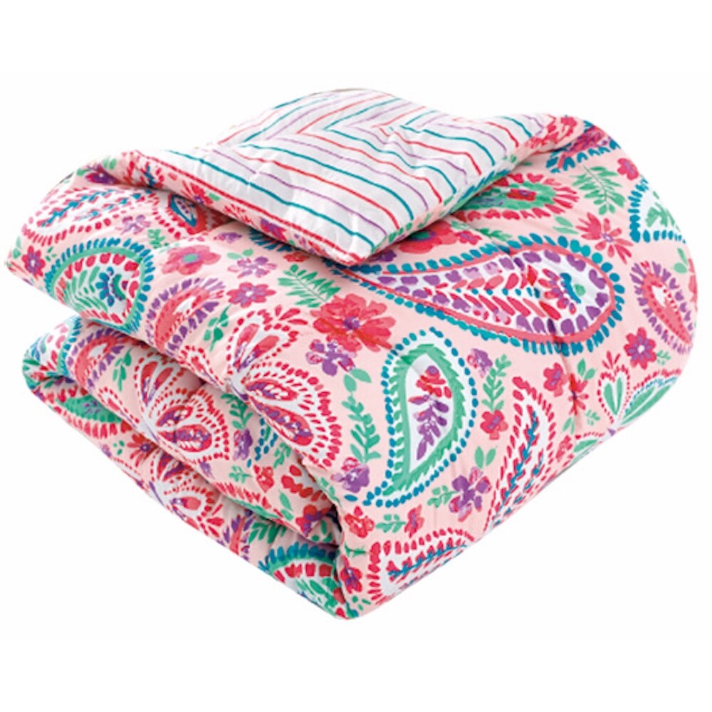 Aquarell Flutter Pink Floral Bettdeckenset mit Schmetterlings-Kissen