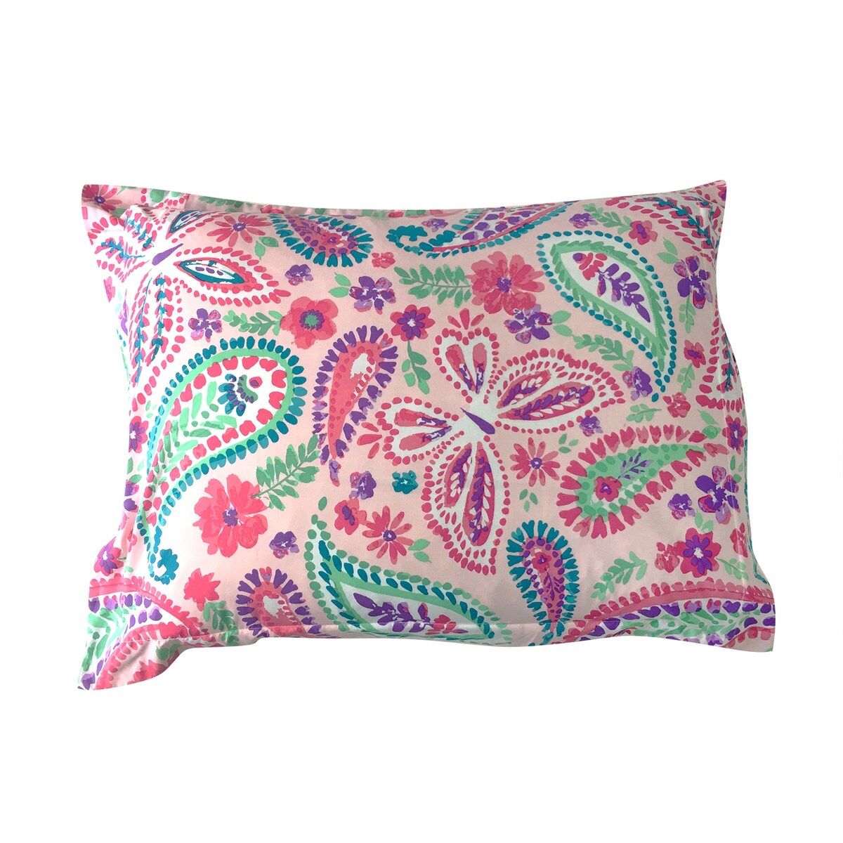 Aquarell Flutter Pink Floral Bettdeckenset mit Schmetterlings-Kissen
