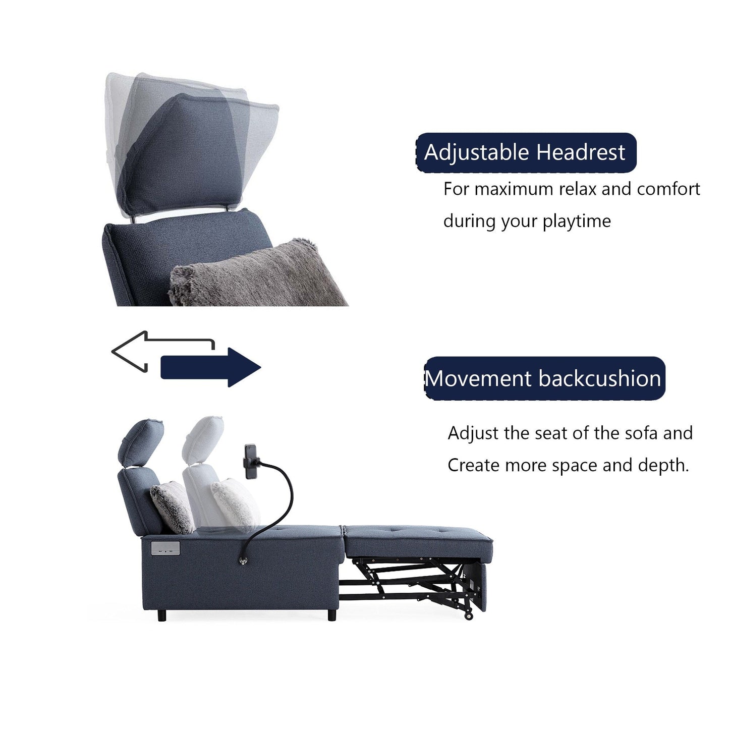 Waterproof Fabric Sofa Bed with Bluetooth Speaker