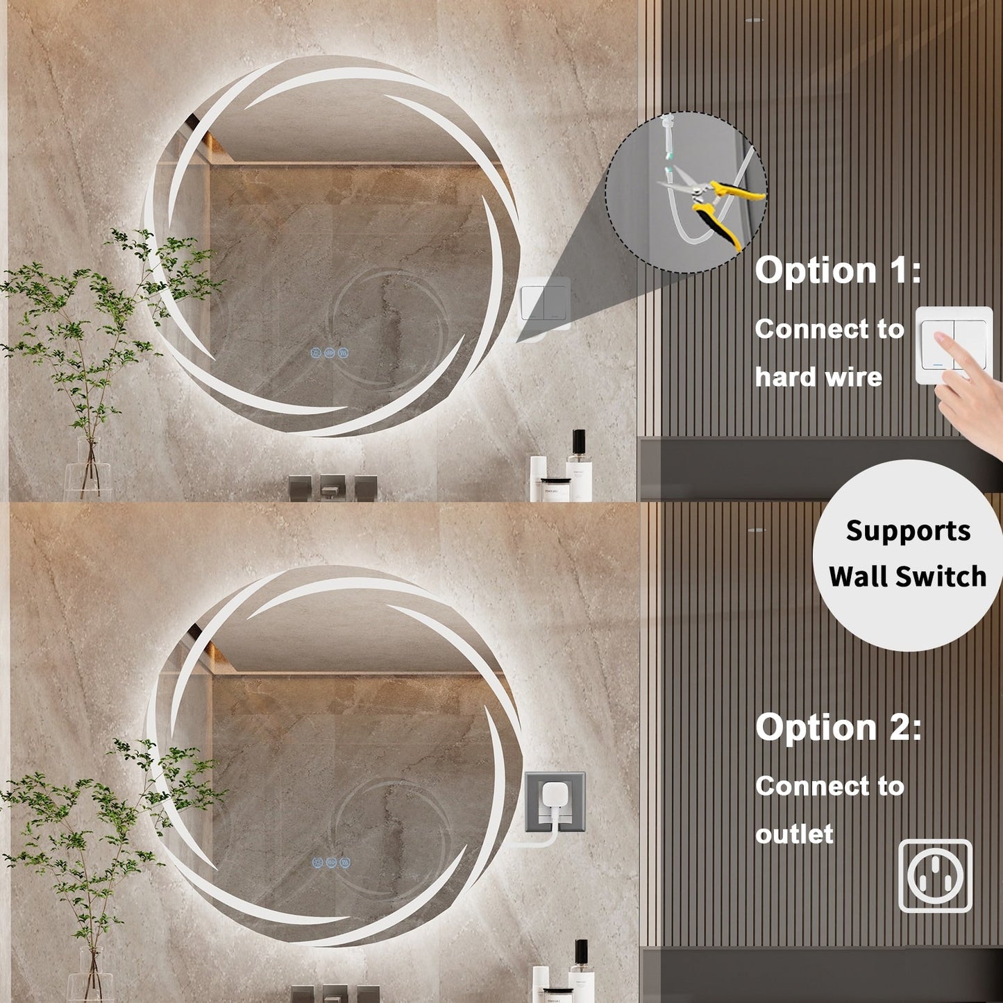 Wasserdichter LED-Touch-Licht-Badezimmerspiegel Anti-Beschlag-Waschtisch dimmbar