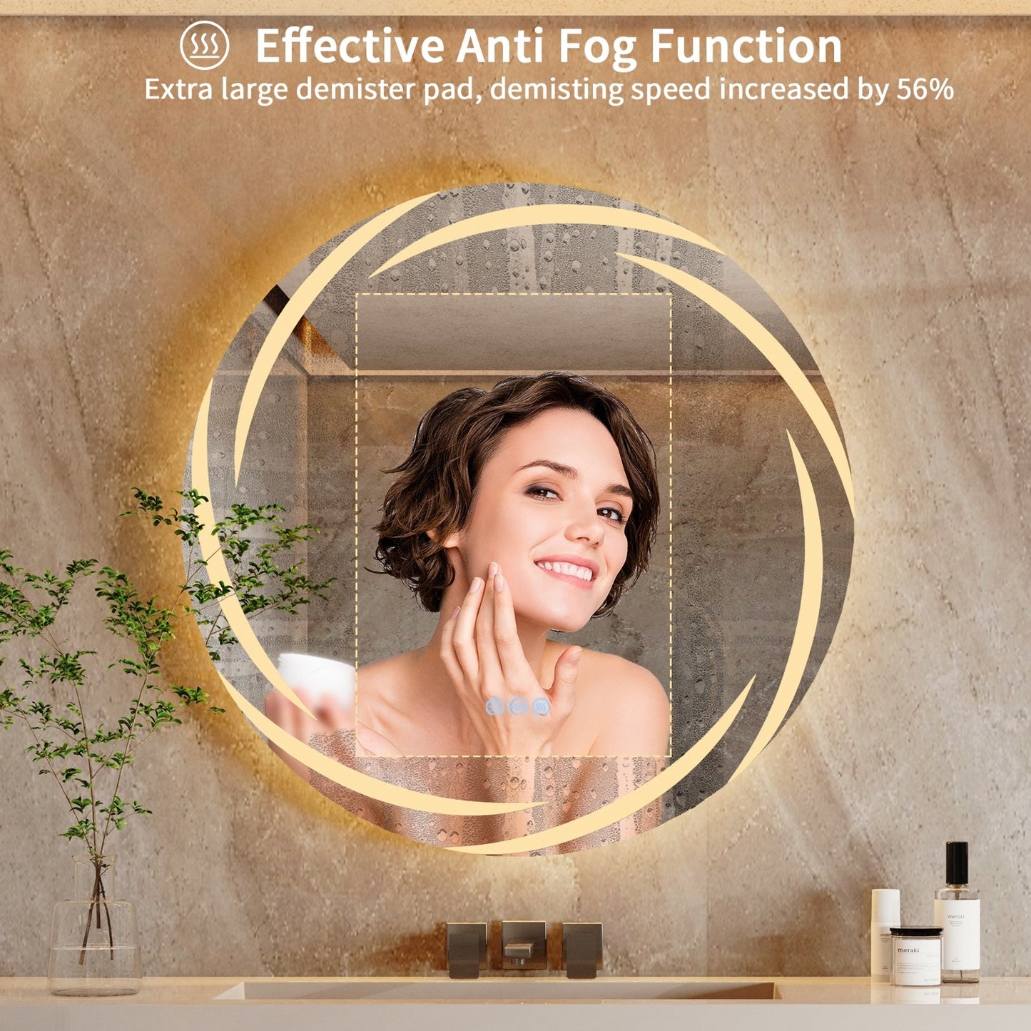 Wasserdichter LED-Touch-Licht-Badezimmerspiegel Anti-Beschlag-Waschtisch dimmbar