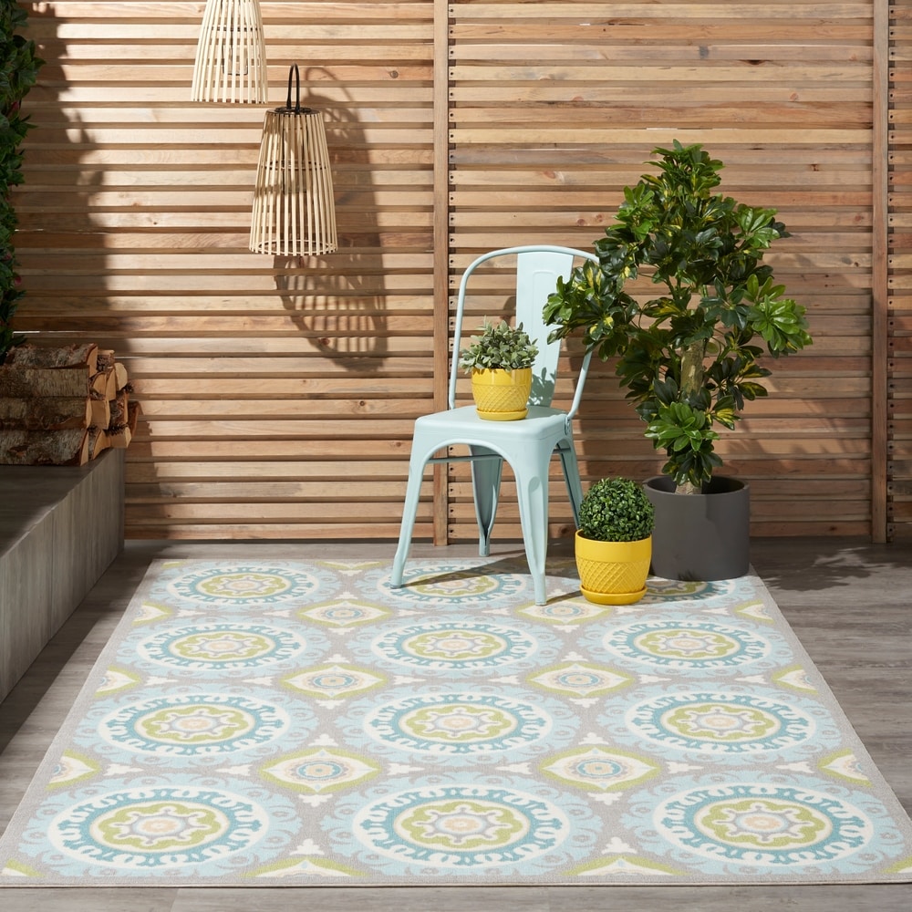 Waverly Sun N' Shade Indoor Outdoor Boho Medallion Area Teppich