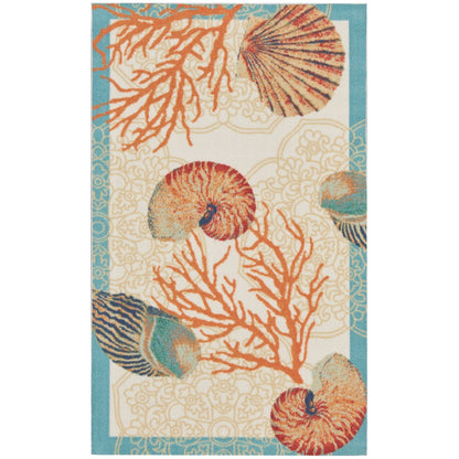 Waverly Sun &amp; Shade Shore Thing Teppich für drinnen und draußen, tropische Muscheln, Blumenmuster