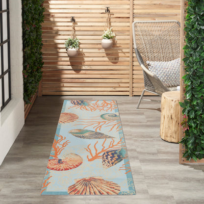 Waverly Sun &amp; Shade Shore Thing Teppich für drinnen und draußen, tropische Muscheln, Blumenmuster
