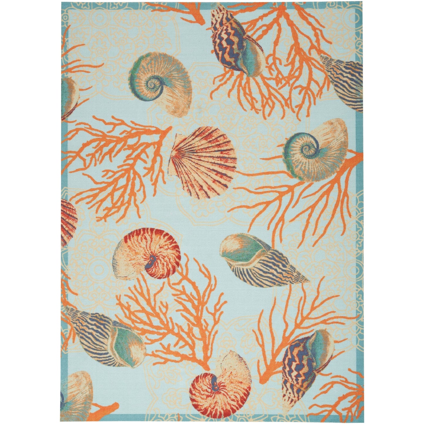 Waverly Sun &amp; Shade Shore Thing Teppich für drinnen und draußen, tropische Muscheln, Blumenmuster