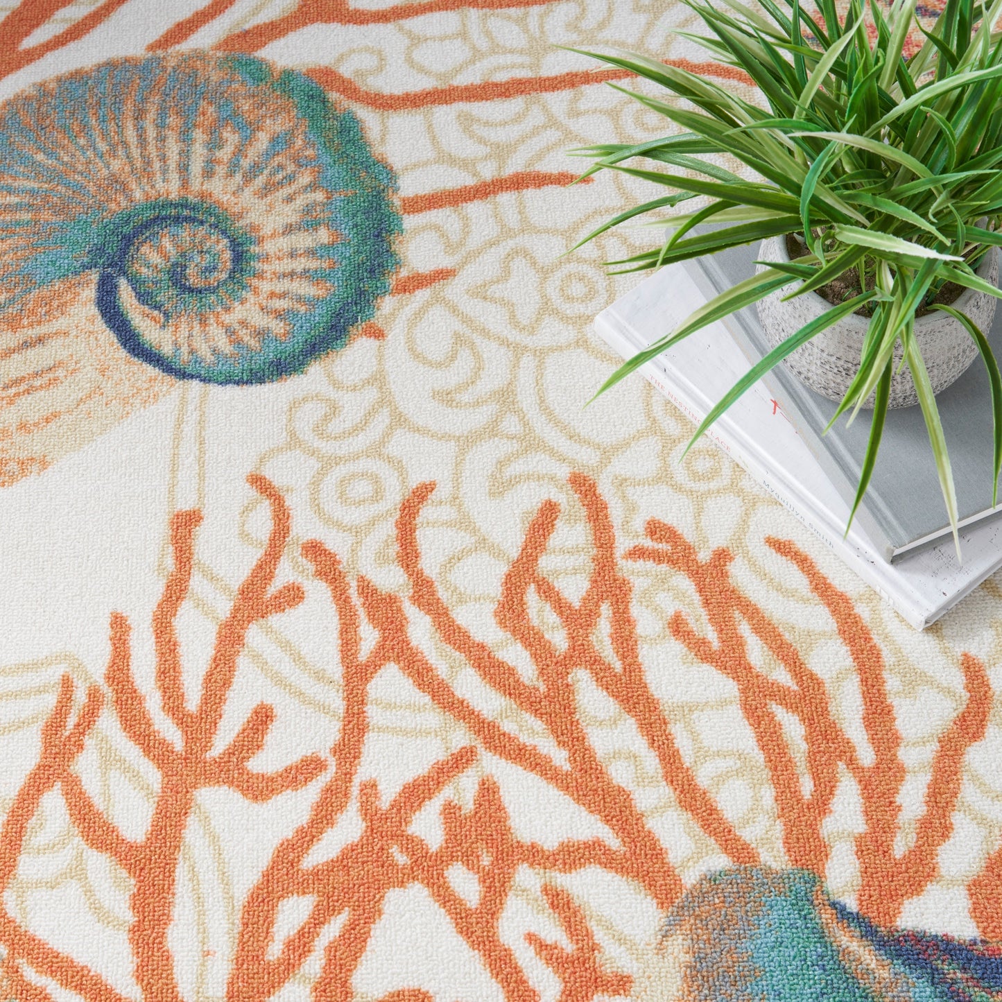 Waverly Sun &amp; Shade Shore Thing Teppich für drinnen und draußen, tropische Muscheln, Blumenmuster