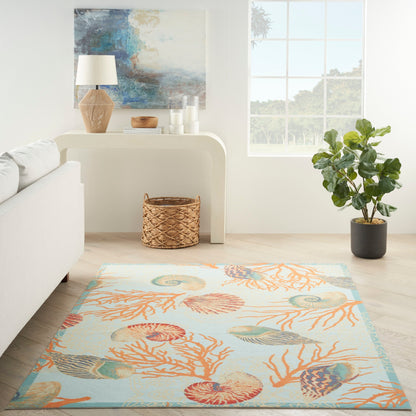 Waverly Sun &amp; Shade Shore Thing Teppich für drinnen und draußen, tropische Muscheln, Blumenmuster