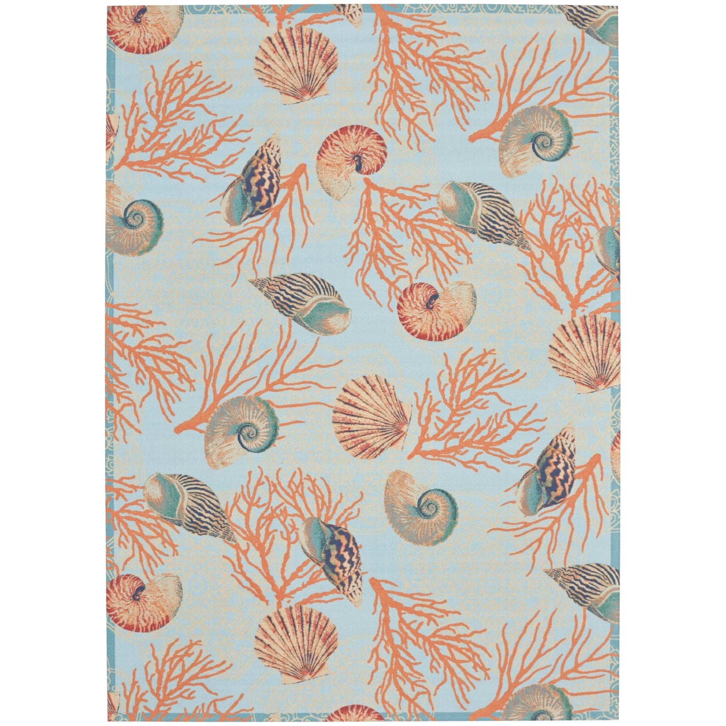 Waverly Sun &amp; Shade Shore Thing Teppich für drinnen und draußen, tropische Muscheln, Blumenmuster