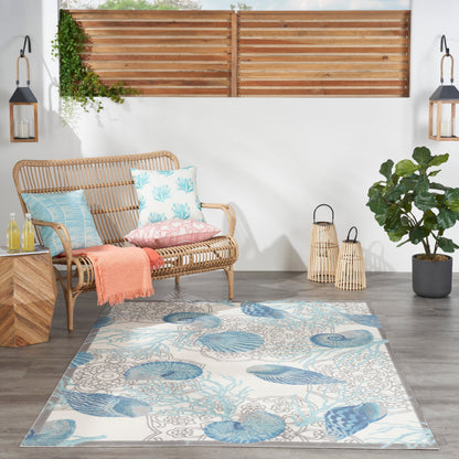 Waverly Sun &amp; Shade Shore Thing Teppich für drinnen und draußen, tropische Muscheln, Blumenmuster