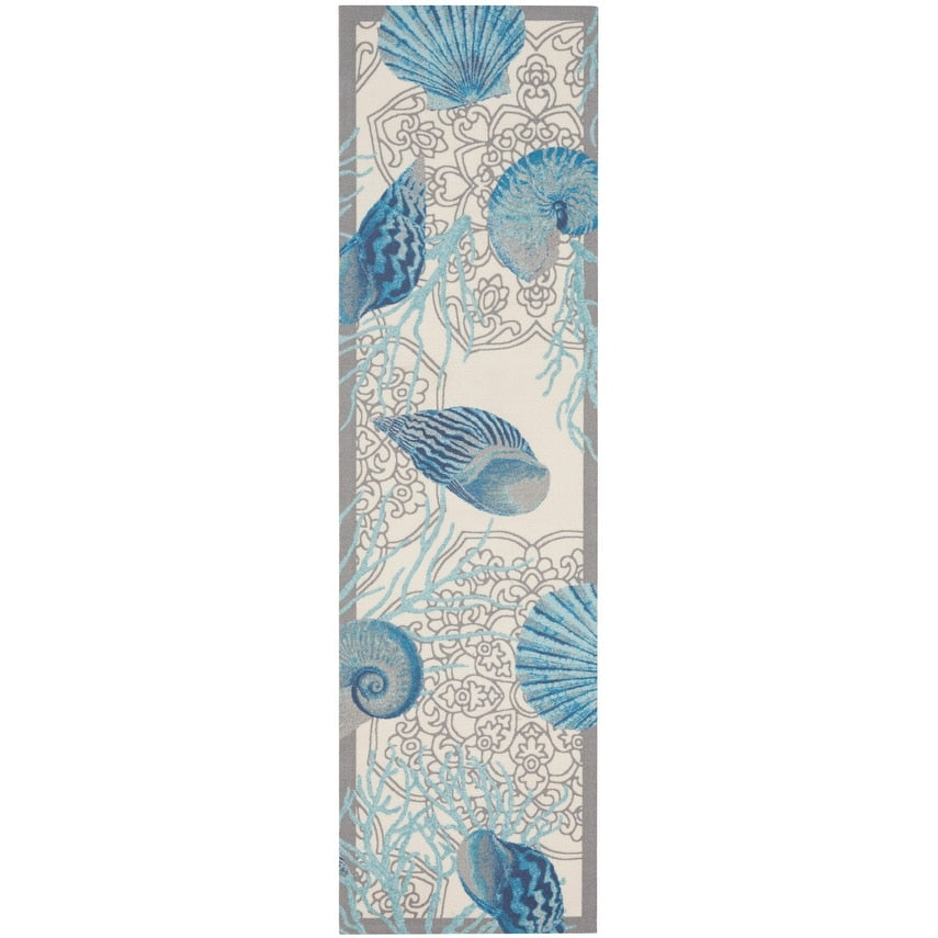 Waverly Sun &amp; Shade Shore Thing Teppich für drinnen und draußen, tropische Muscheln, Blumenmuster