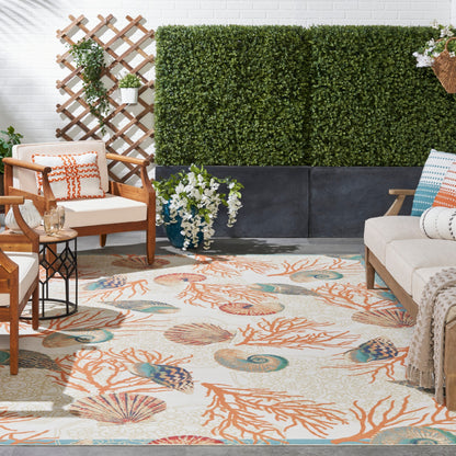 Waverly Sun &amp; Shade Shore Thing Teppich für drinnen und draußen, tropische Muscheln, Blumenmuster
