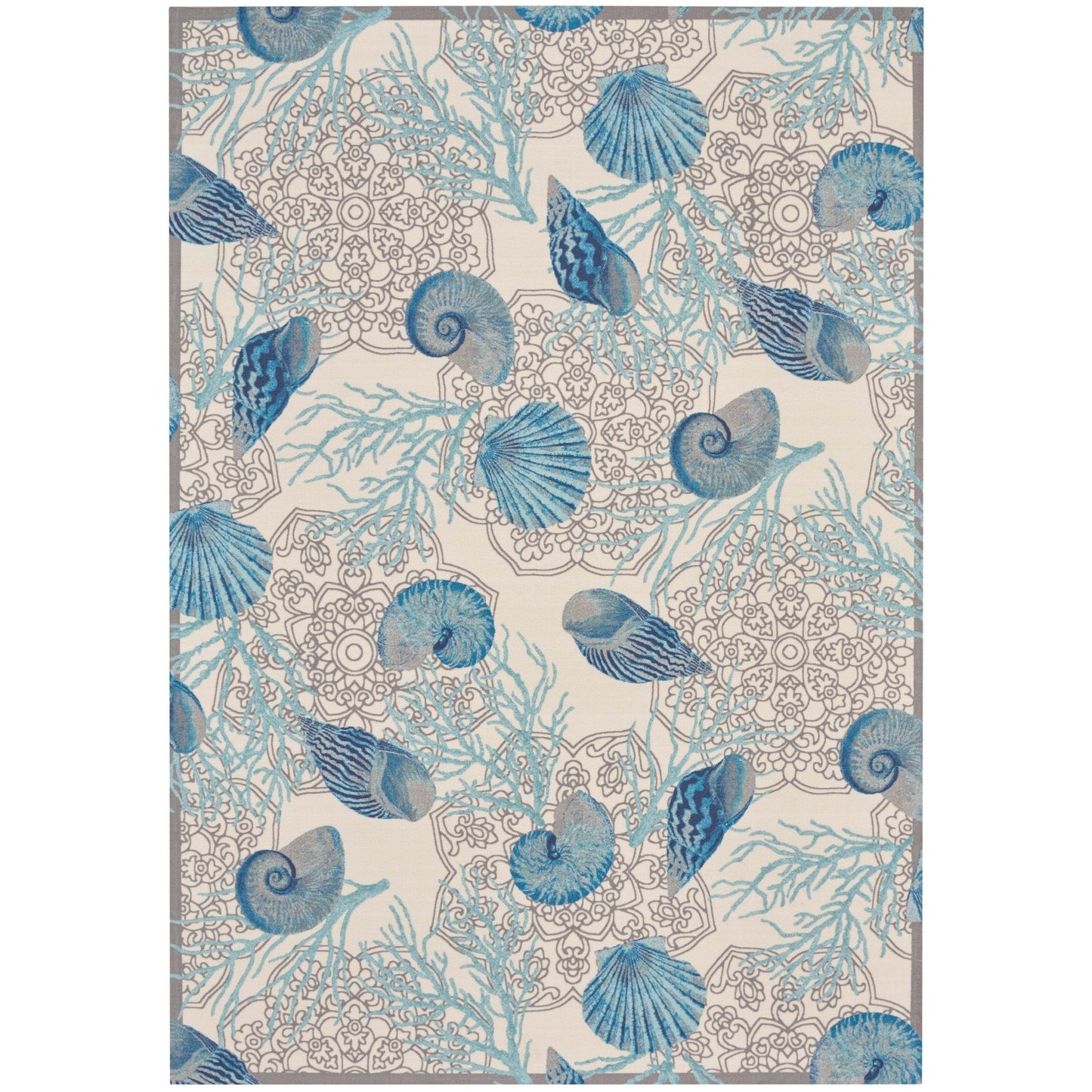 Waverly Sun &amp; Shade Shore Thing Teppich für drinnen und draußen, tropische Muscheln, Blumenmuster
