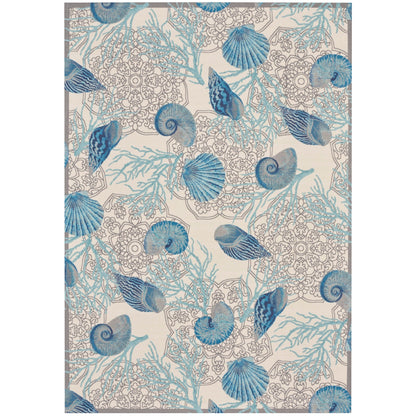Waverly Sun &amp; Shade Shore Thing Teppich für drinnen und draußen, tropische Muscheln, Blumenmuster