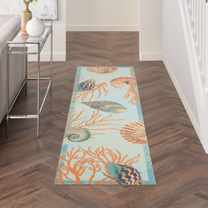 Waverly Sun &amp; Shade Shore Thing Teppich für drinnen und draußen, tropische Muscheln, Blumenmuster