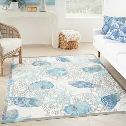 Waverly Sun &amp; Shade Shore Thing Teppich für drinnen und draußen, tropische Muscheln, Blumenmuster