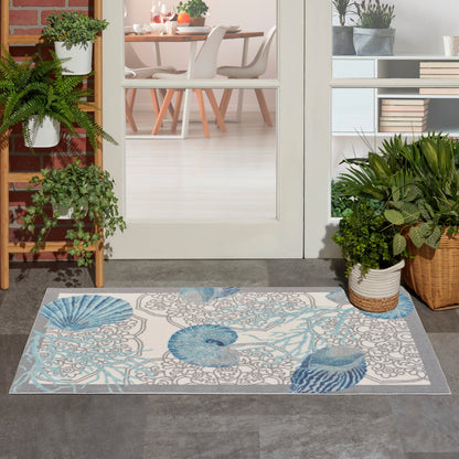 Waverly Sun &amp; Shade Shore Thing Teppich für drinnen und draußen, tropische Muscheln, Blumenmuster