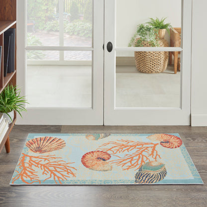 Waverly Sun &amp; Shade Shore Thing Teppich für drinnen und draußen, tropische Muscheln, Blumenmuster