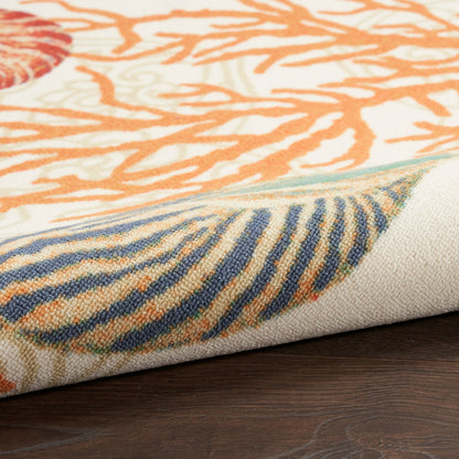 Waverly Sun &amp; Shade Shore Thing Teppich für drinnen und draußen, tropische Muscheln, Blumenmuster