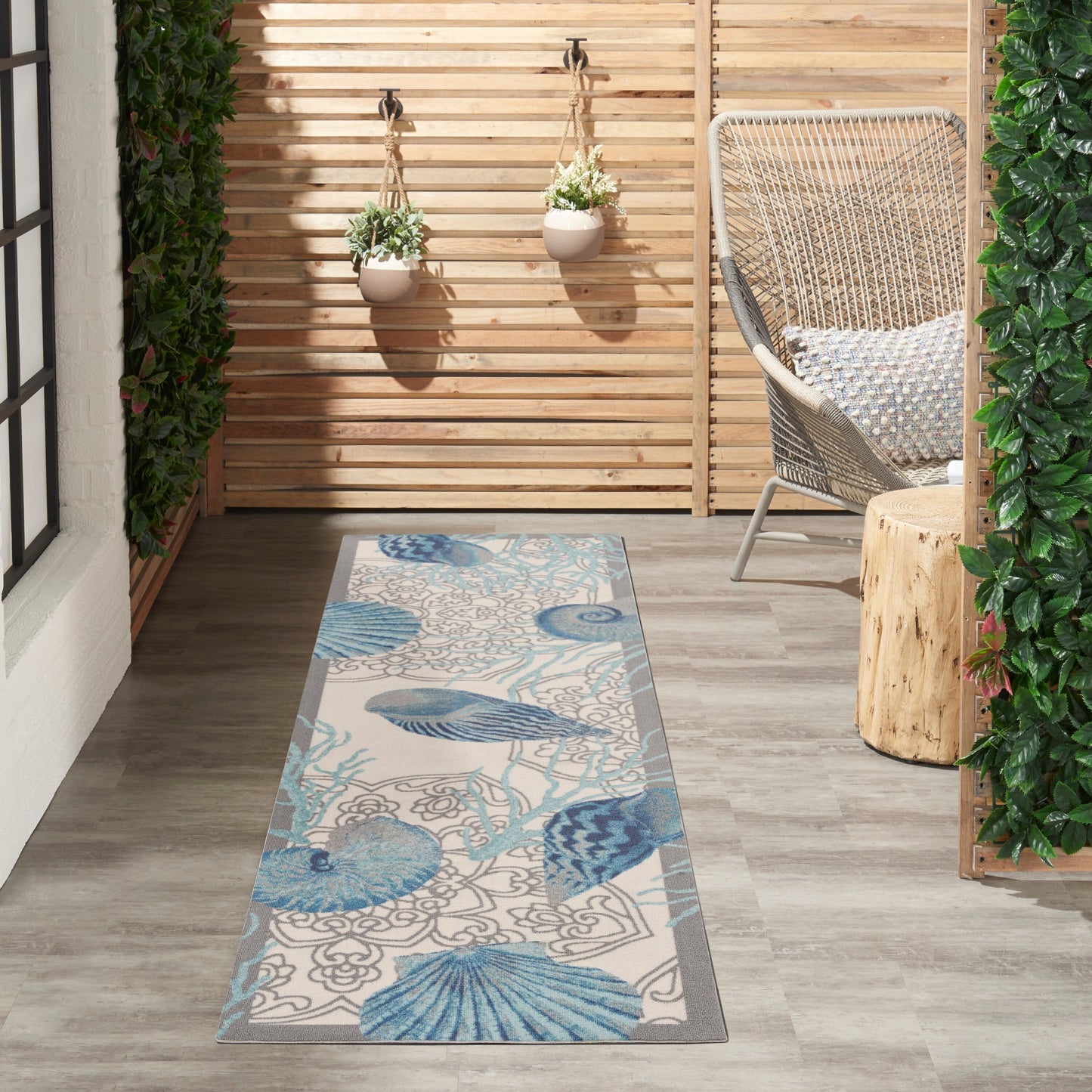 Waverly Sun &amp; Shade Shore Thing Teppich für drinnen und draußen, tropische Muscheln, Blumenmuster