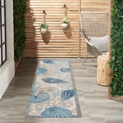Waverly Sun &amp; Shade Shore Thing Teppich für drinnen und draußen, tropische Muscheln, Blumenmuster