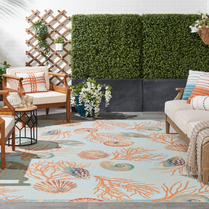 Waverly Sun &amp; Shade Shore Thing Teppich für drinnen und draußen, tropische Muscheln, Blumenmuster