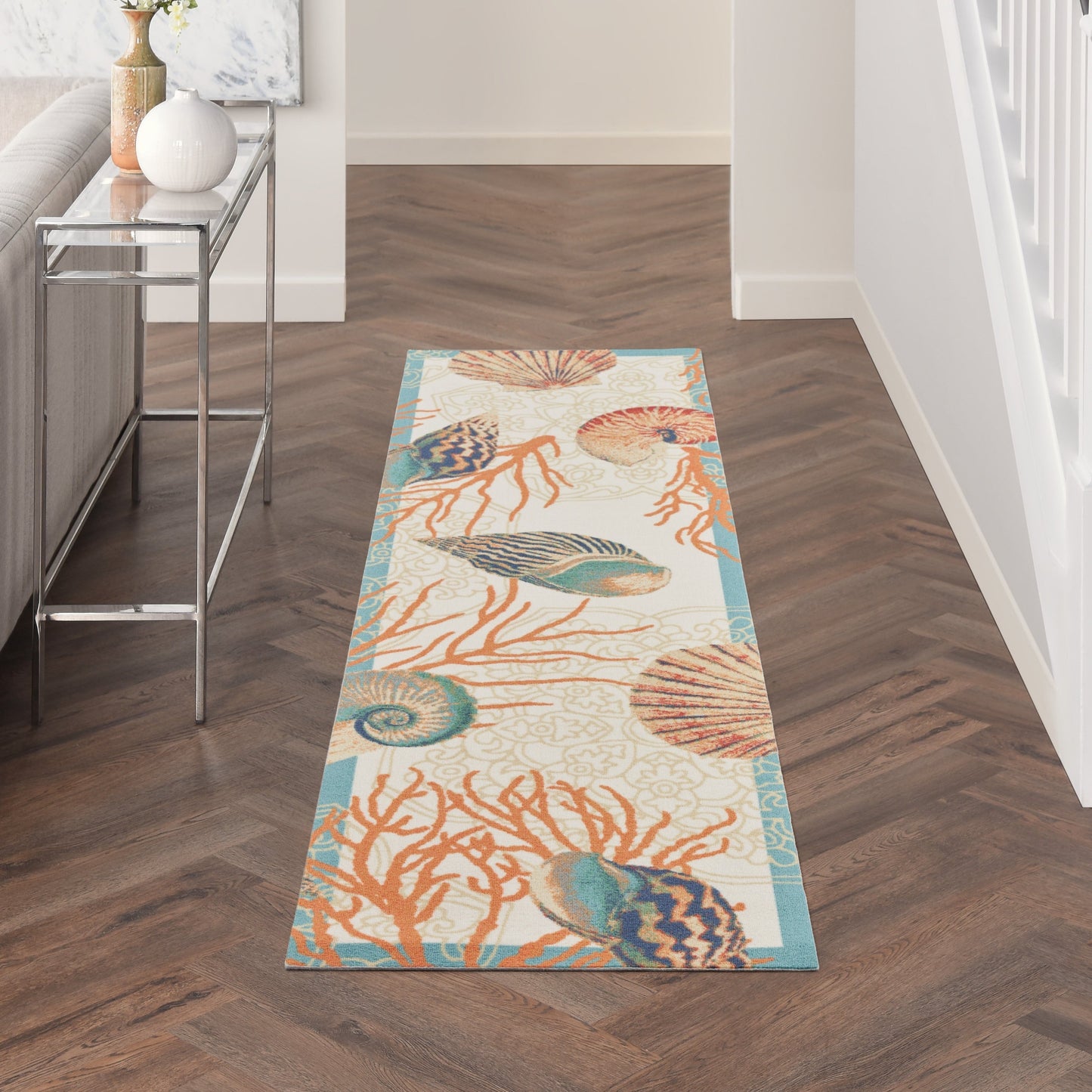 Waverly Sun &amp; Shade Shore Thing Teppich für drinnen und draußen, tropische Muscheln, Blumenmuster