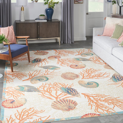 Waverly Sun &amp; Shade Shore Thing Teppich für drinnen und draußen, tropische Muscheln, Blumenmuster