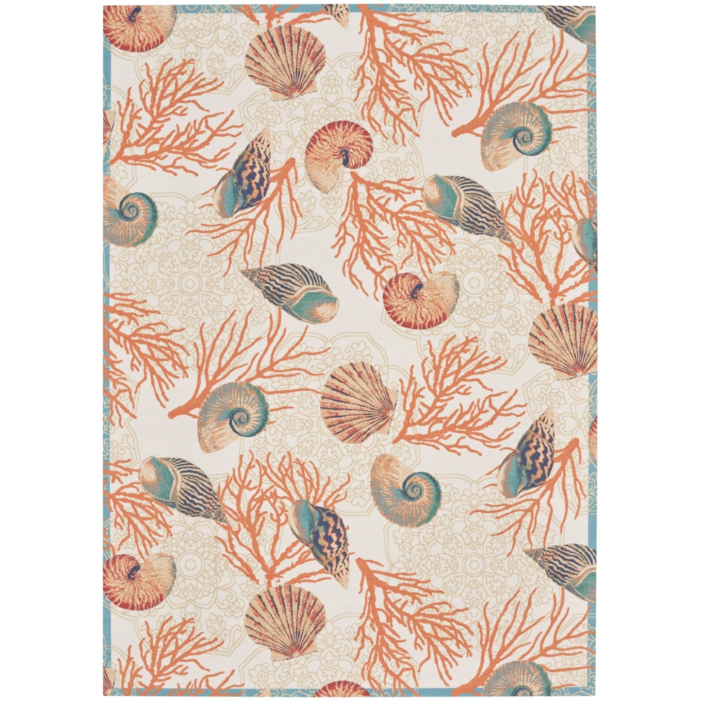 Waverly Sun &amp; Shade Shore Thing Teppich für drinnen und draußen, tropische Muscheln, Blumenmuster