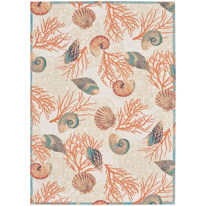 Waverly Sun &amp; Shade Shore Thing Teppich für drinnen und draußen, tropische Muscheln, Blumenmuster