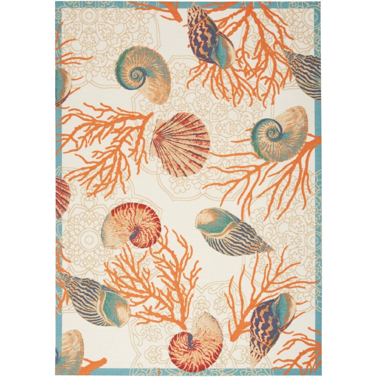 Waverly Sun &amp; Shade Shore Thing Teppich für drinnen und draußen, tropische Muscheln, Blumenmuster