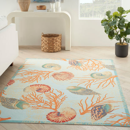 Waverly Sun &amp; Shade Shore Thing Teppich für drinnen und draußen, tropische Muscheln, Blumenmuster