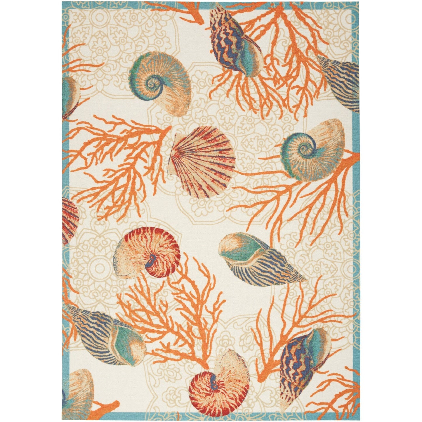 Waverly Sun &amp; Shade Shore Thing Teppich für drinnen und draußen, tropische Muscheln, Blumenmuster