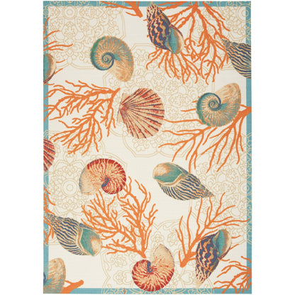 Waverly Sun &amp; Shade Shore Thing Teppich für drinnen und draußen, tropische Muscheln, Blumenmuster