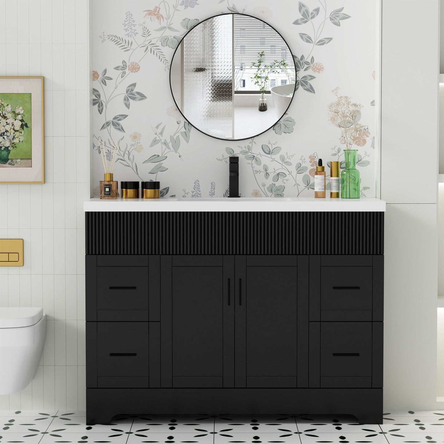 Wavy Line 30/36/48 Badezimmer-Waschtisch-Set mit Waschbecken und Wasserhahn