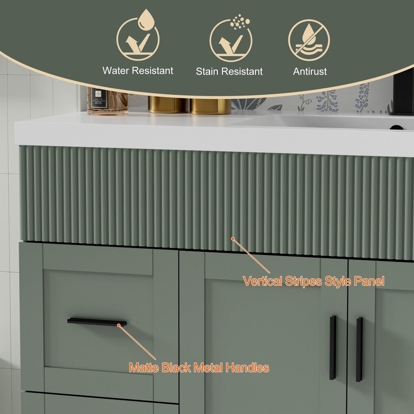 Wavy Line 30/36/48 Badezimmer-Waschtisch-Set mit Waschbecken und Wasserhahn