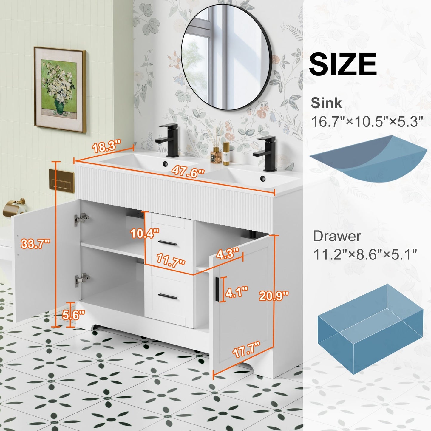 Wavy Line 30/36/48 Badezimmer-Waschtisch-Set mit Waschbecken und Wasserhahn