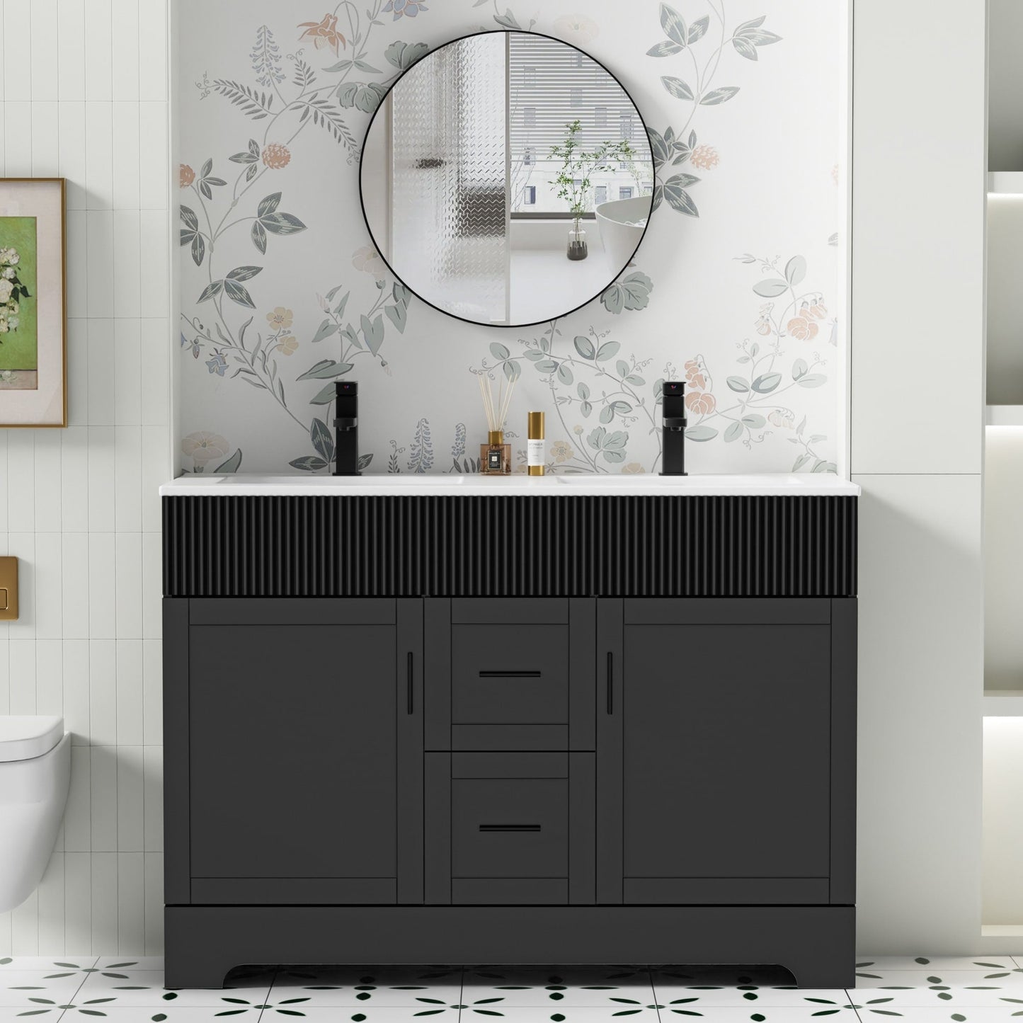 Wavy Line 30/36/48 Badezimmer-Waschtisch-Set mit Waschbecken und Wasserhahn