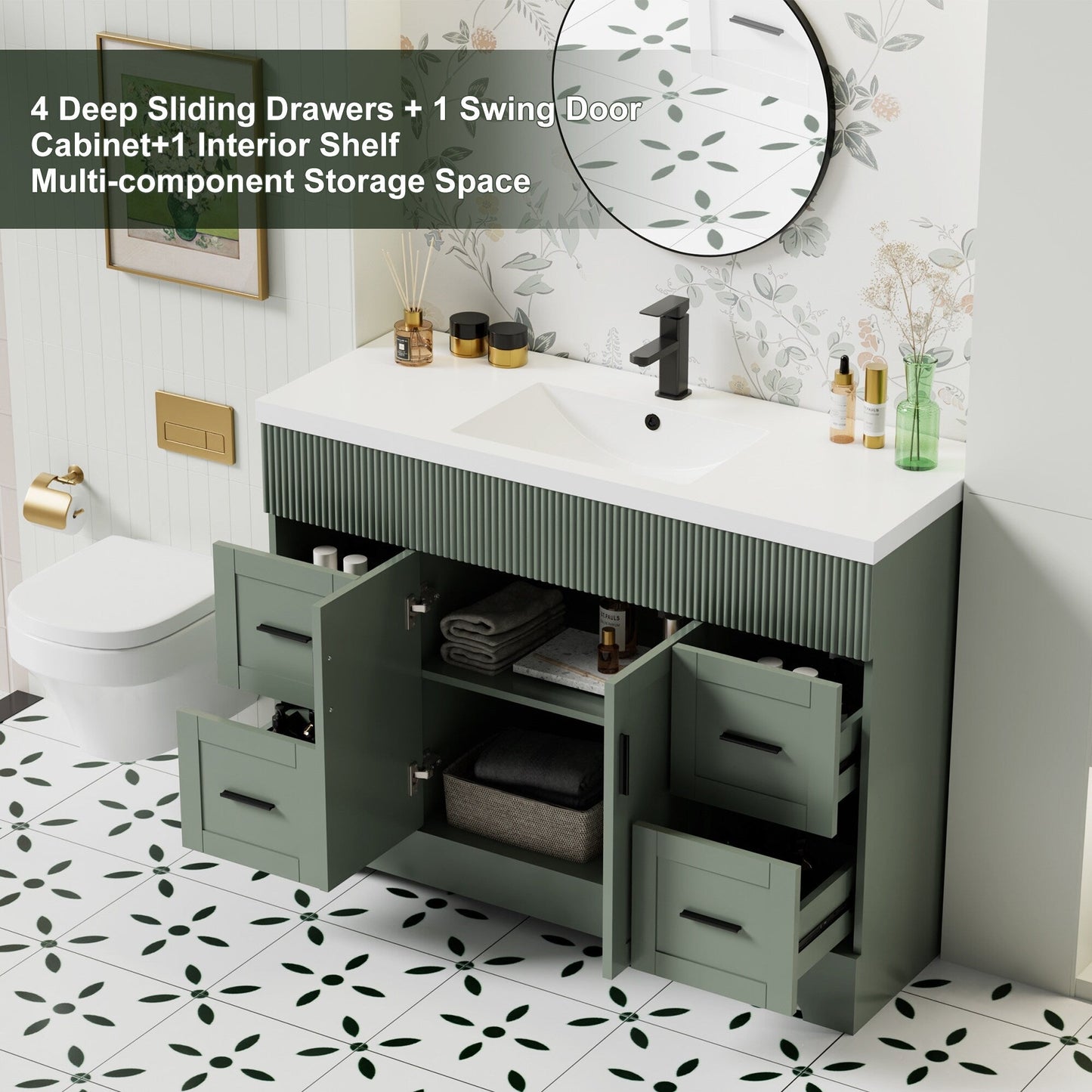 Wavy Line 30/36/48 Badezimmer-Waschtisch-Set mit Waschbecken und Wasserhahn