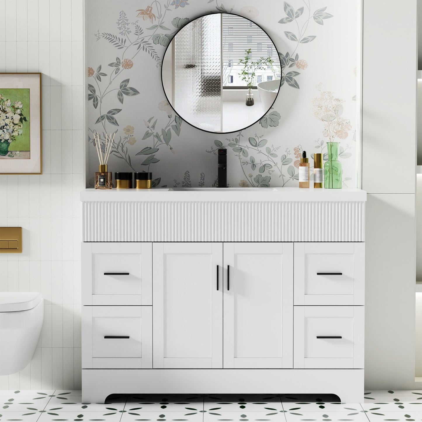 Wavy Line 30/36/48 Badezimmer-Waschtisch-Set mit Waschbecken und Wasserhahn
