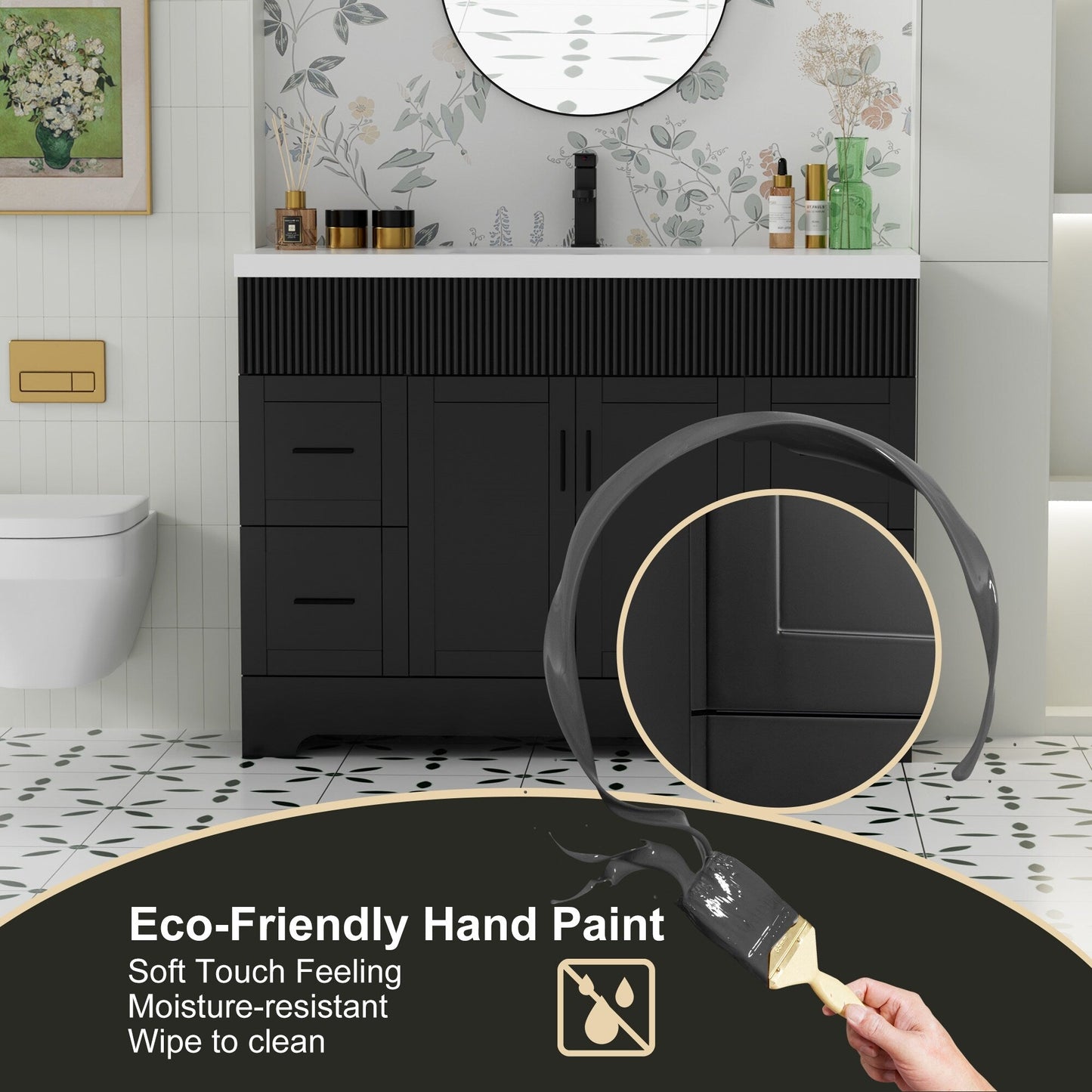 Wavy Line 30/36/48 Badezimmer-Waschtisch-Set mit Waschbecken und Wasserhahn
