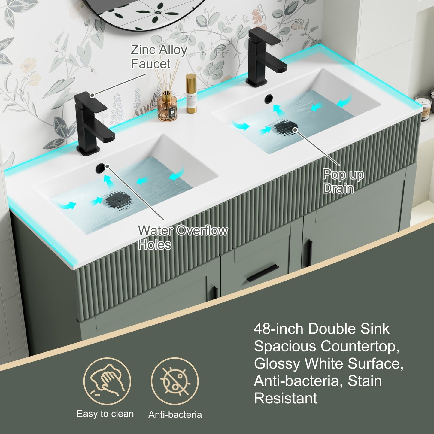 Wavy Line 30/36/48 Badezimmer-Waschtisch-Set mit Waschbecken und Wasserhahn