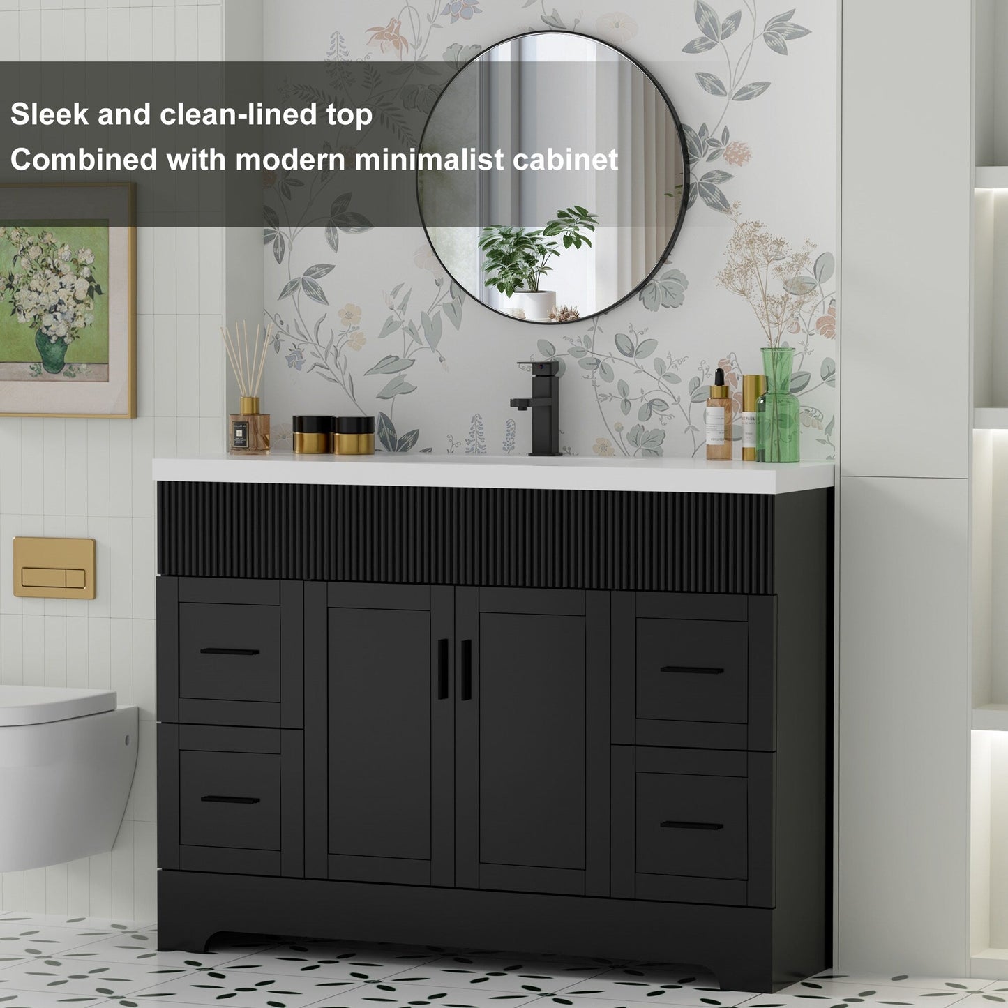 Wavy Line 30/36/48 Badezimmer-Waschtisch-Set mit Waschbecken und Wasserhahn