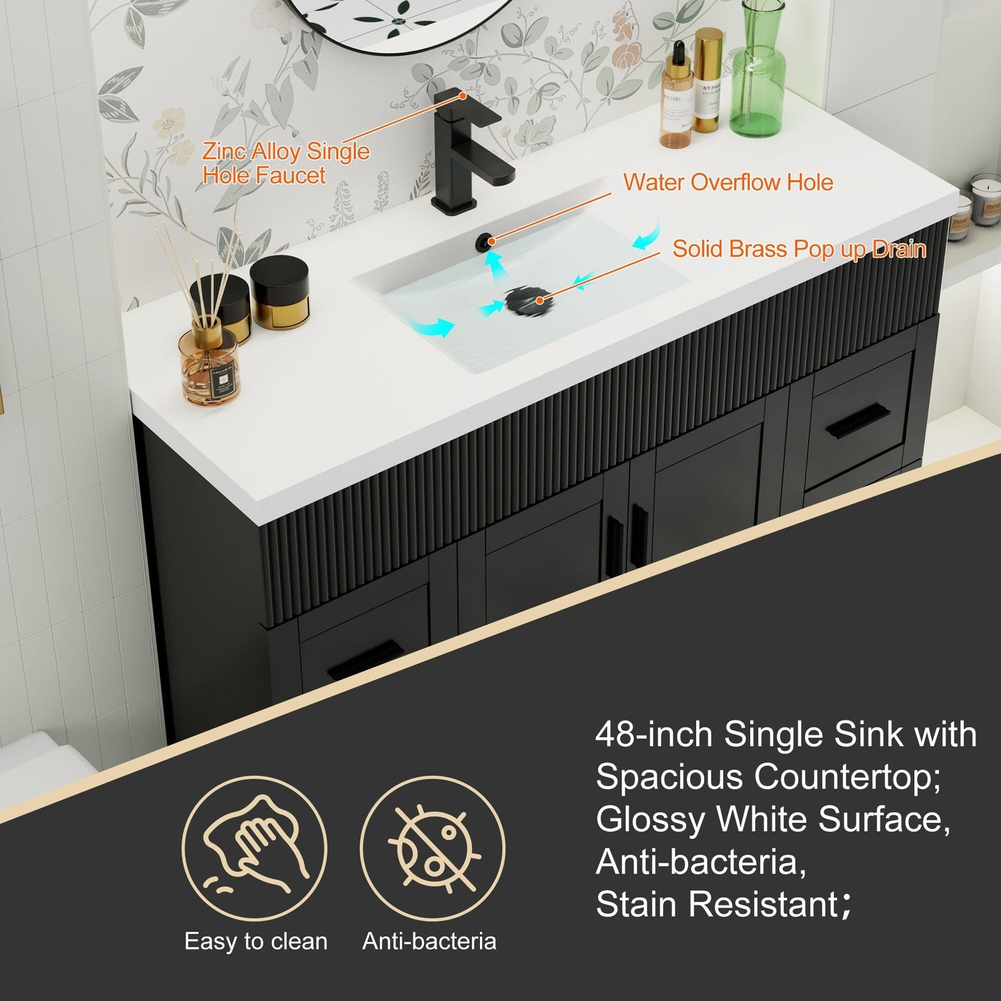 Wavy Line 30/36/48 Badezimmer-Waschtisch-Set mit Waschbecken und Wasserhahn
