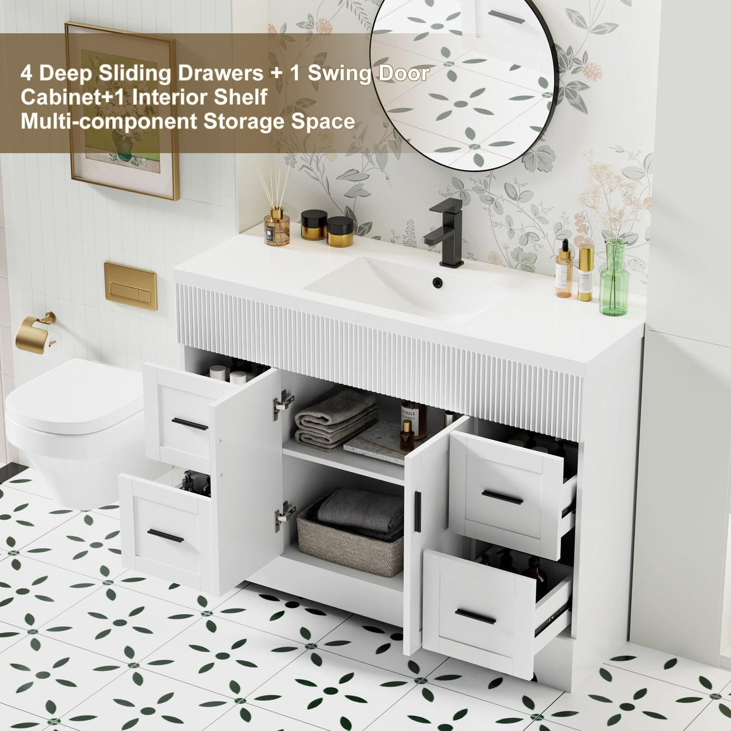 Wavy Line 30/36/48 Badezimmer-Waschtisch-Set mit Waschbecken und Wasserhahn