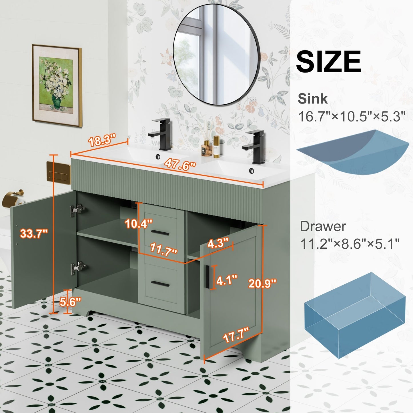 Wavy Line 30/36/48 Badezimmer-Waschtisch-Set mit Waschbecken und Wasserhahn
