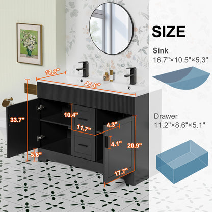 Wavy Line 30/36/48 Badezimmer-Waschtisch-Set mit Waschbecken und Wasserhahn