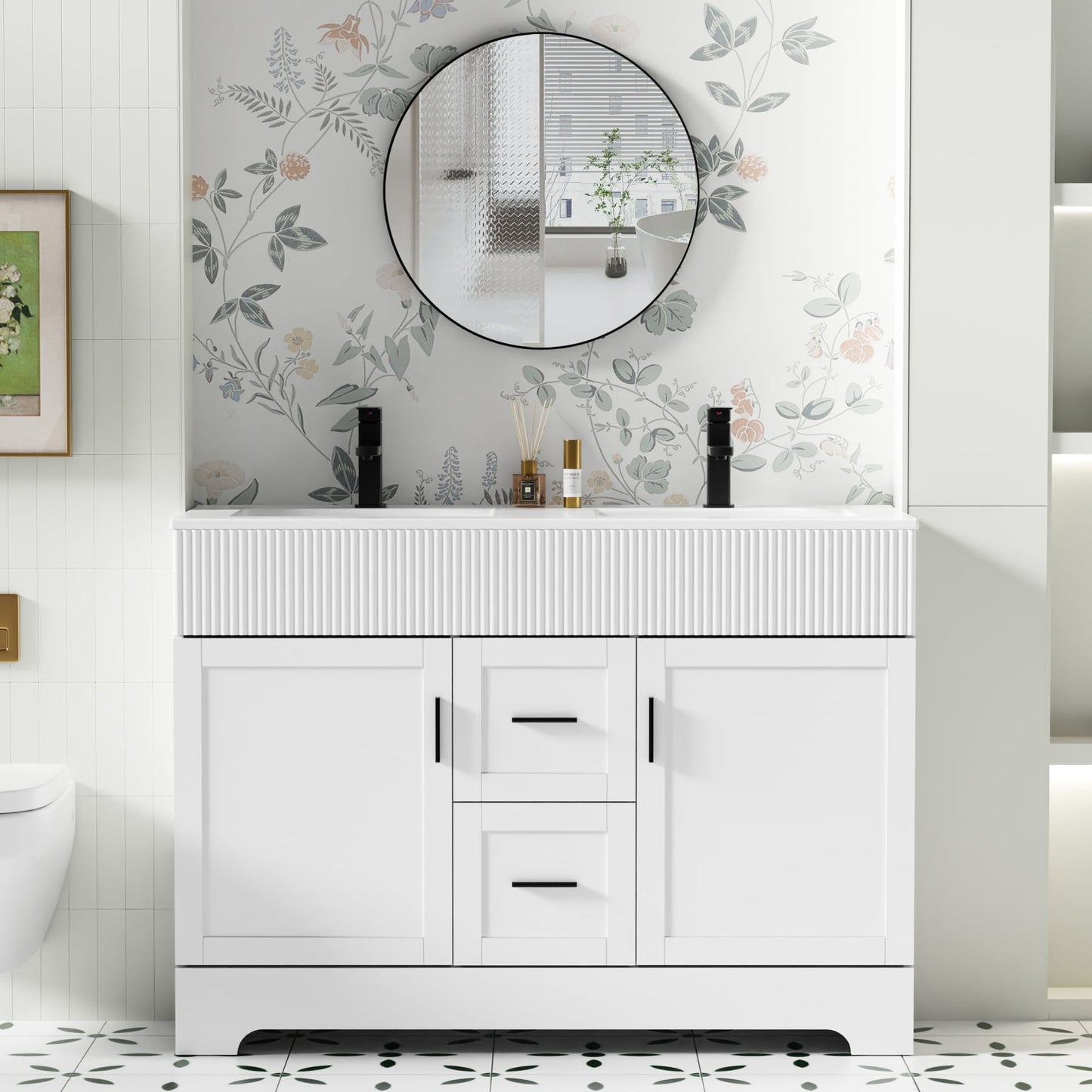 Wavy Line 30/36/48 Badezimmer-Waschtisch-Set mit Waschbecken und Wasserhahn