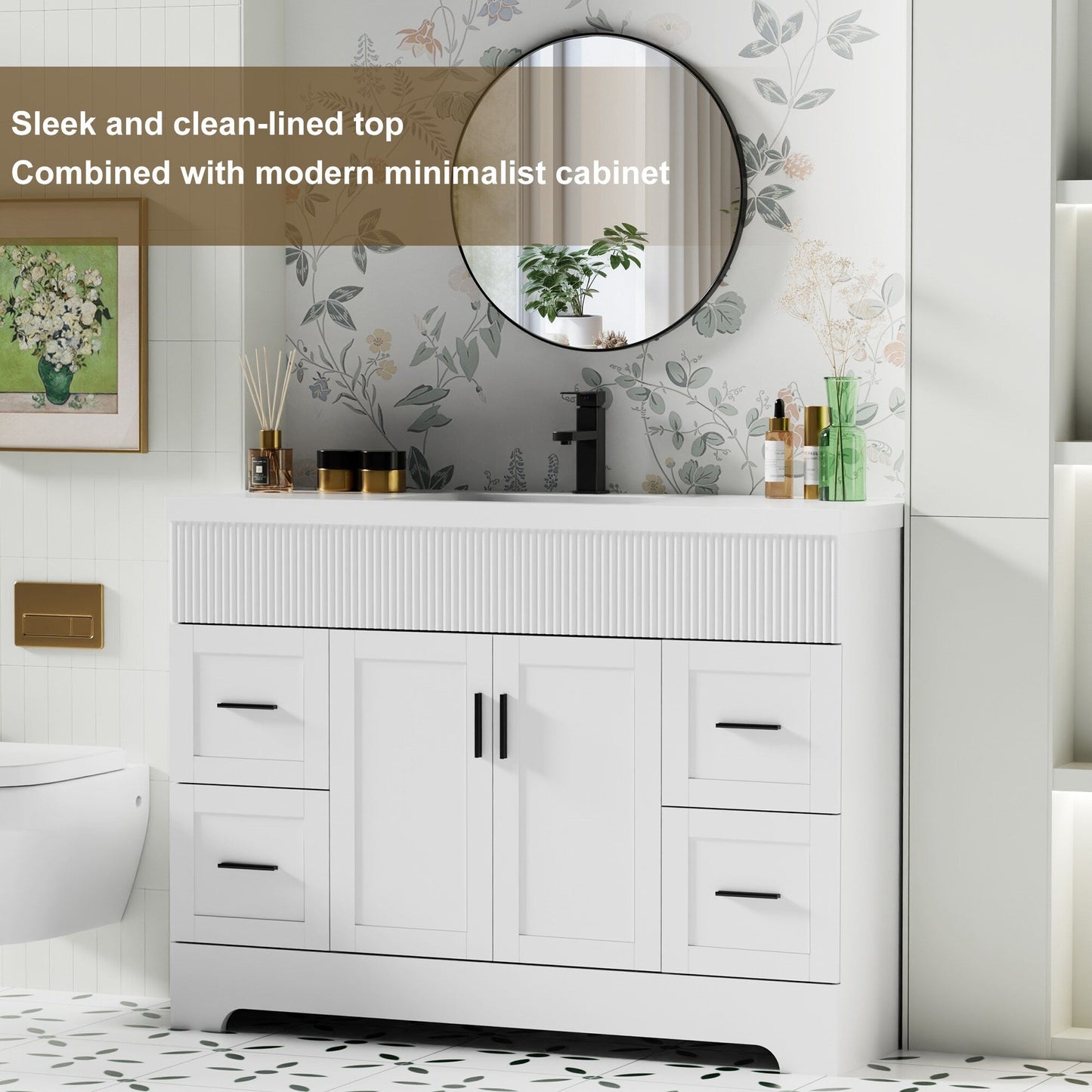 Wavy Line 30/36/48 Badezimmer-Waschtisch-Set mit Waschbecken und Wasserhahn
